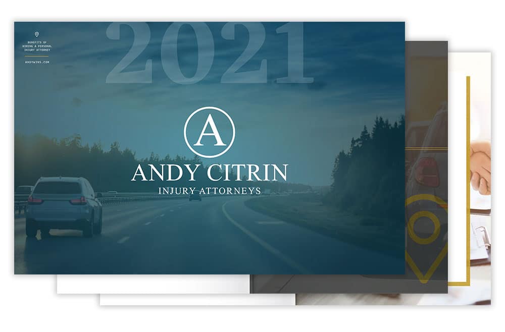 A digital graphic for Andy Citrin Injury Attorneys features cars driving on a highway with the year 2021 in the background.