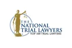 Logo of The National Trial Lawyers Top 100 Trial Lawyers, featuring Lady Justice holding scales next to the organization's name in blue and gold text.