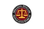 Circular logo for the Million Dollar Advocates Forum featuring gold scales of justice on a red background with the organization's name in white text around the border.