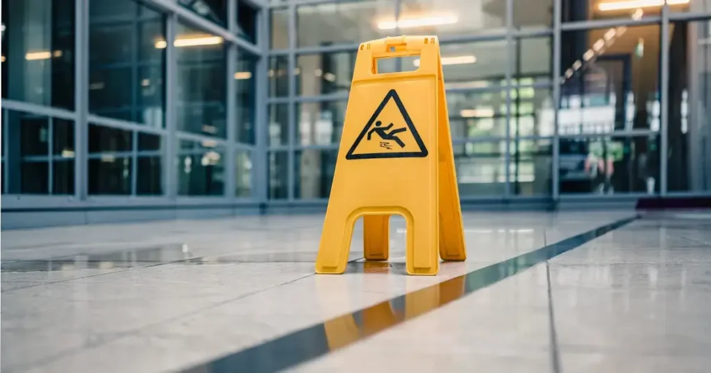 photo of a caution slip and fall sign