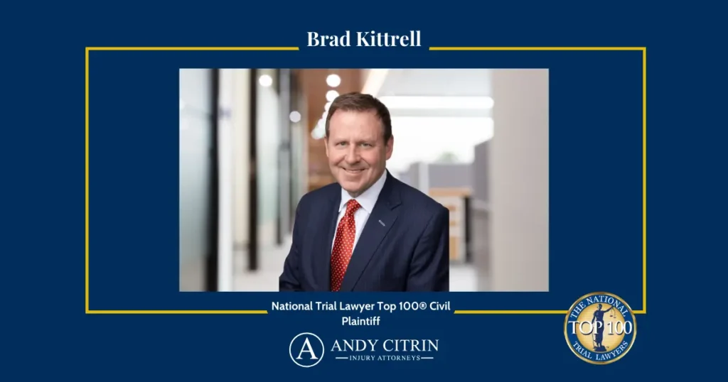 Brad Kittrell congratulatory graphic for making the national top 100 civil plaintiff award for Alabama.